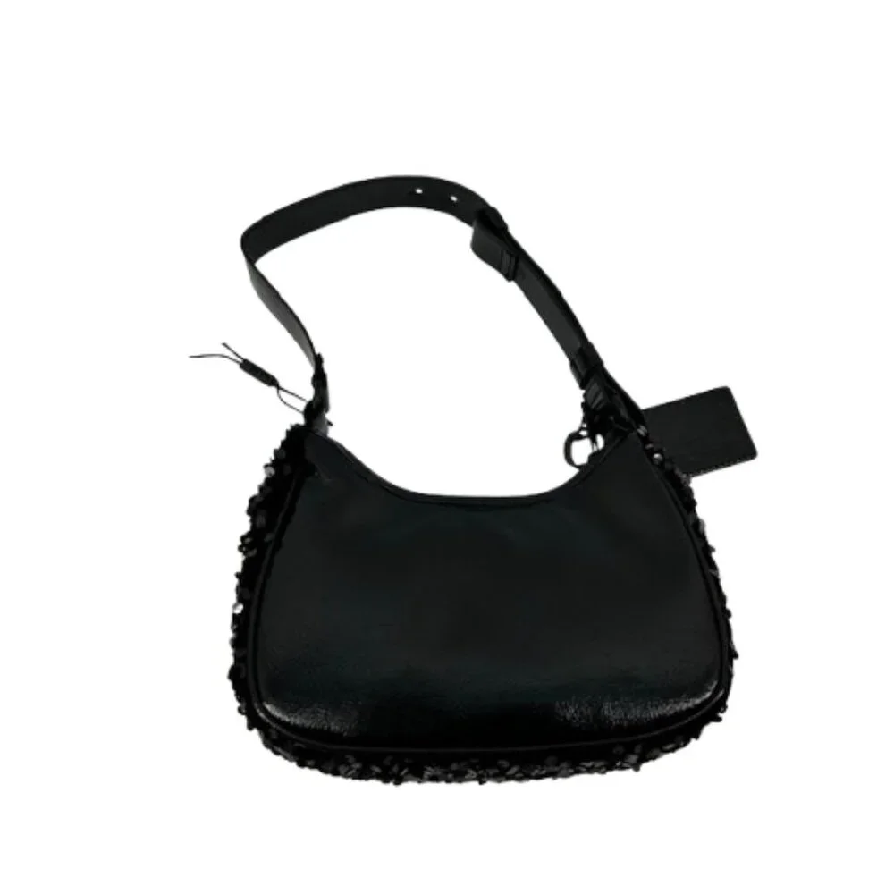Nicole Miller New York Black Sequin Shoulder Bag Evening Purse Handbag Y2K Style